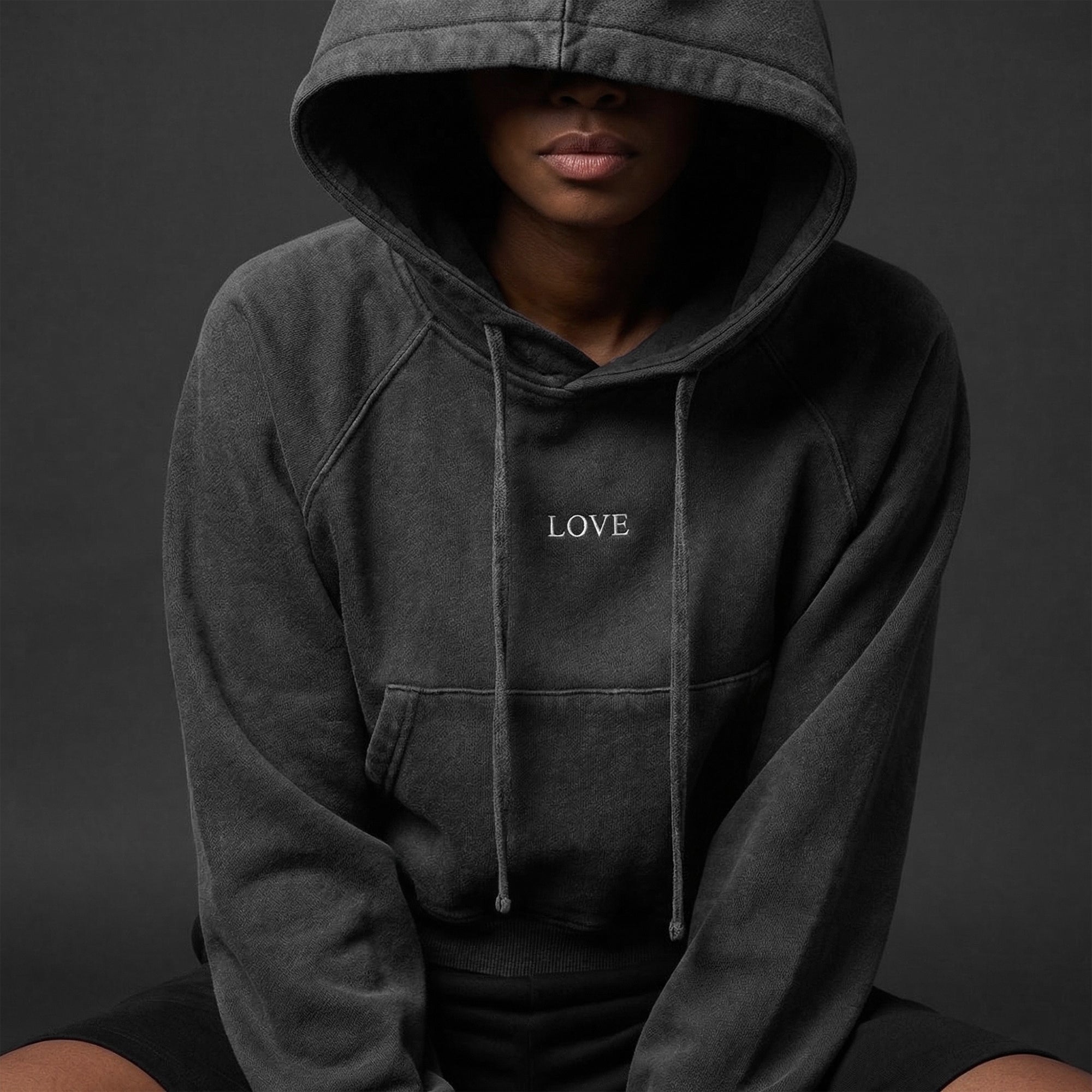 Washed Crop Hoodie - White Type