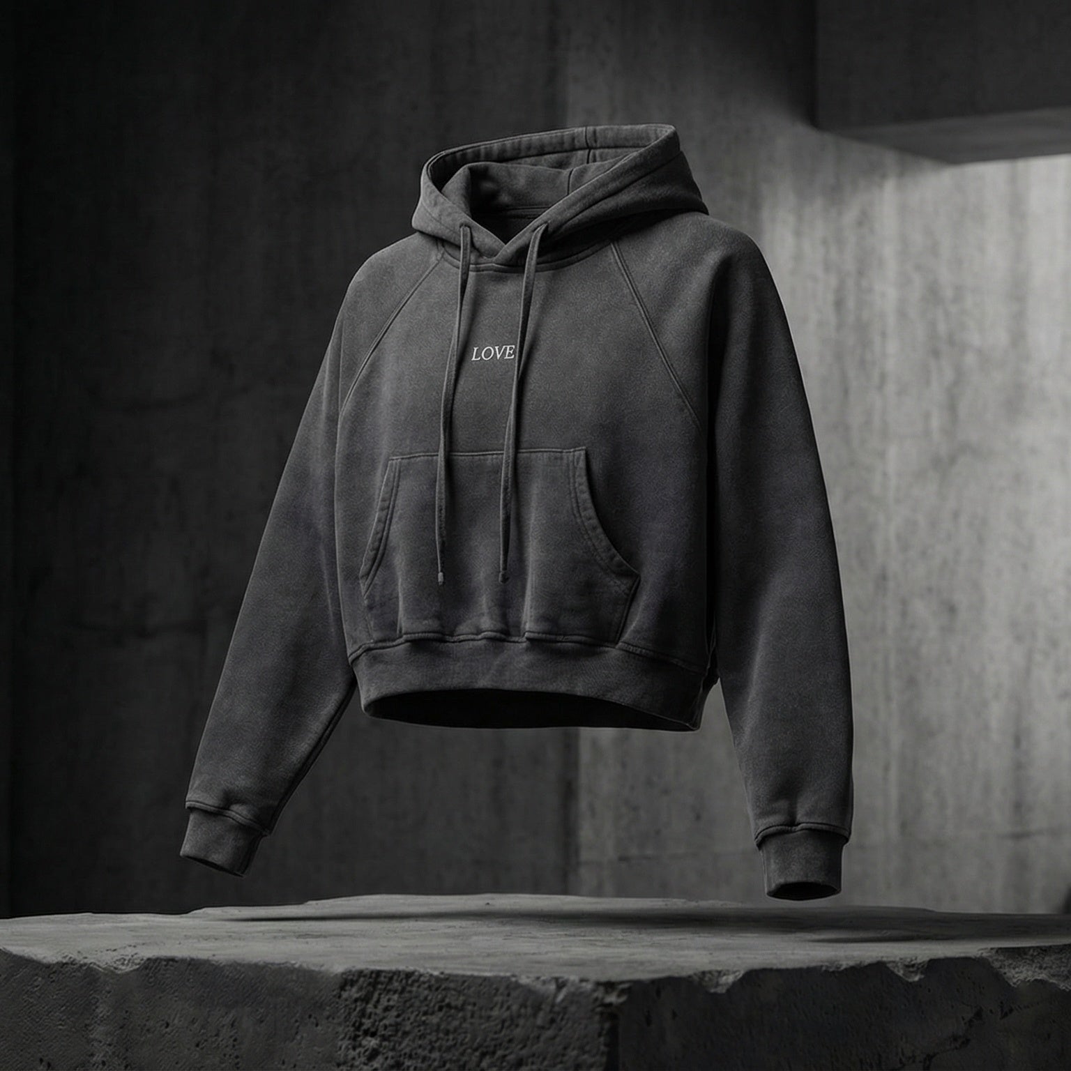 Washed Crop Hoodie - White Type