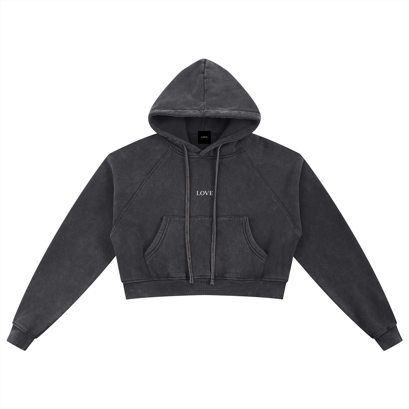 Washed Crop Hoodie - White Type