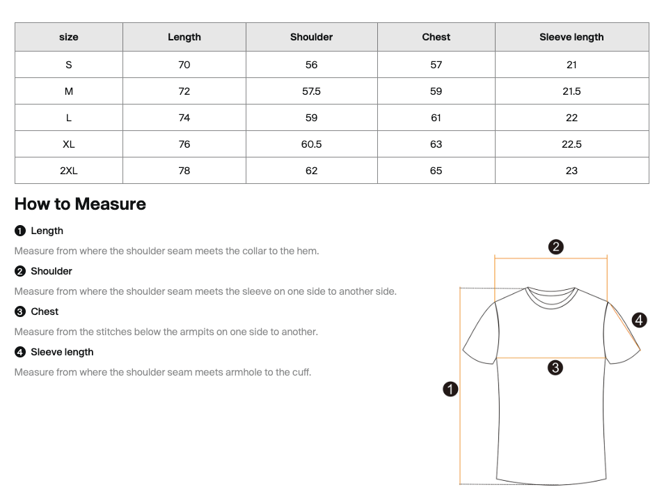 Size guide for Waffle Tee - White Type