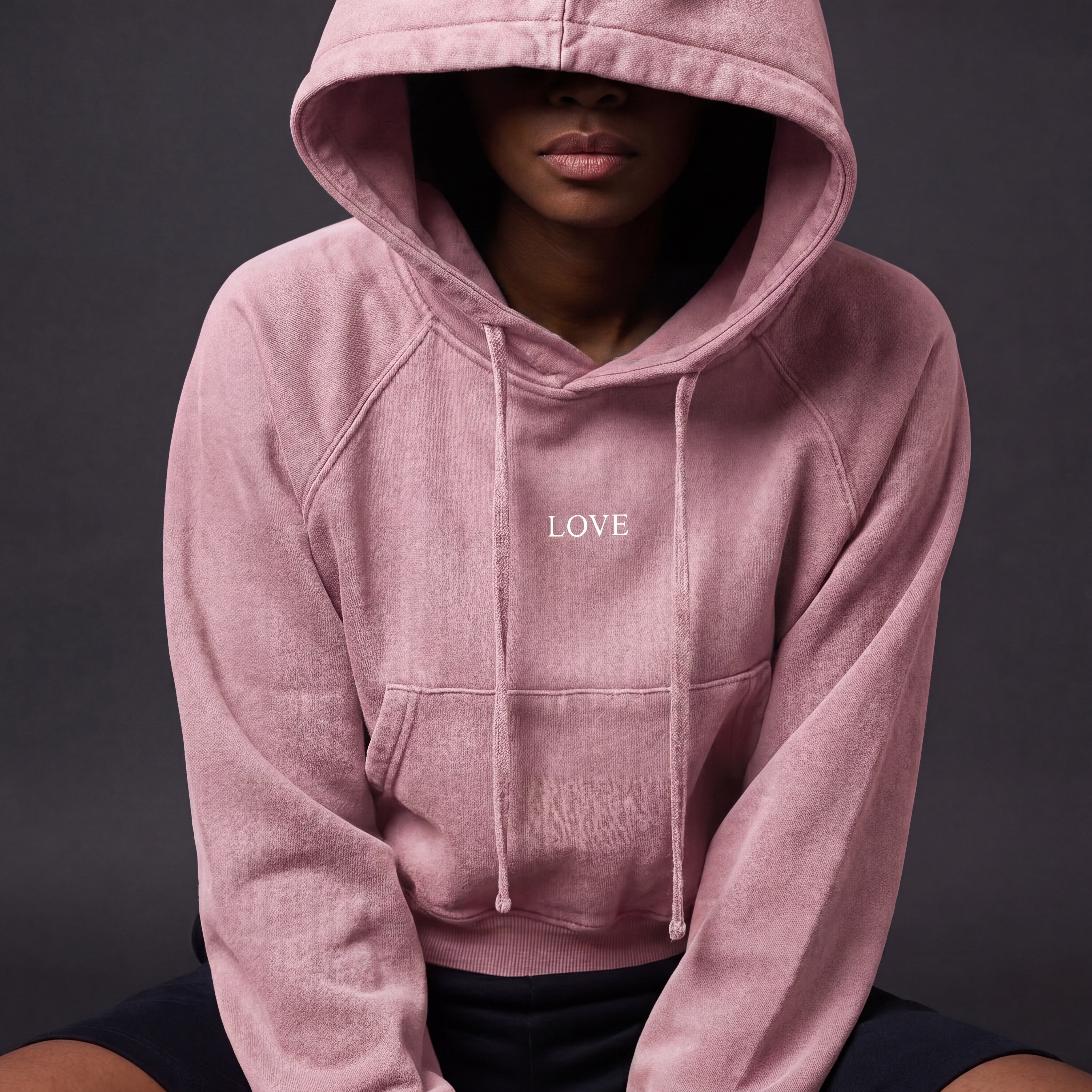 Washed Crop Hoodie - White Type