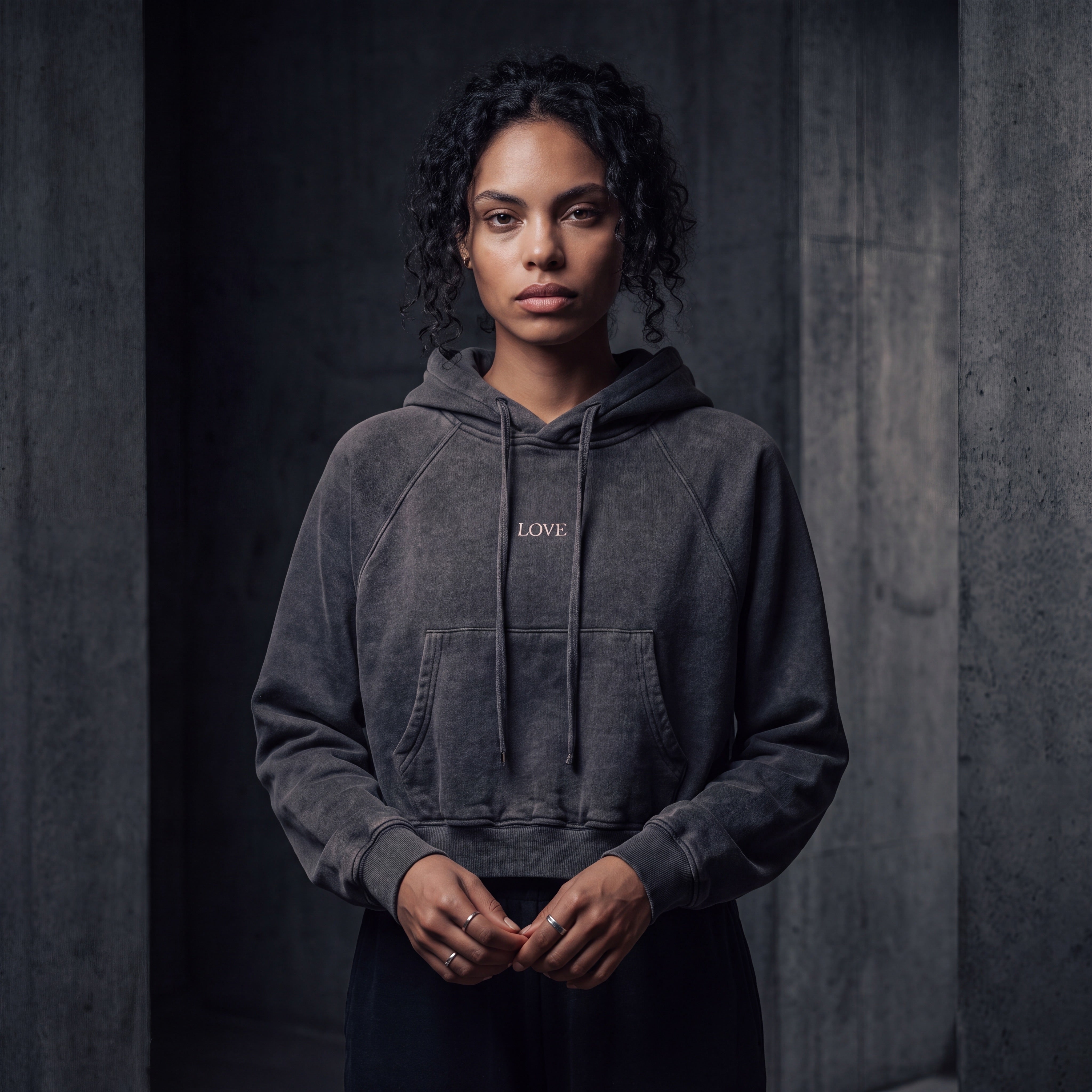 Washed Crop Hoodie - White Type
