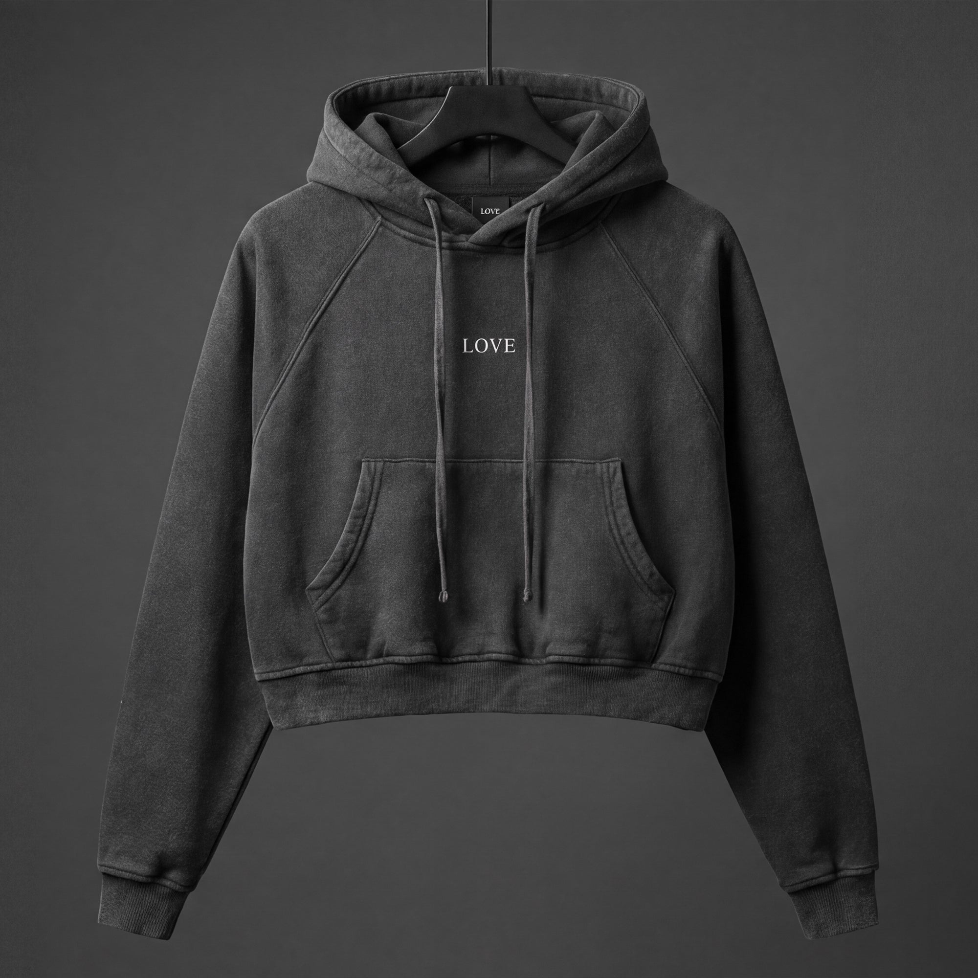 Washed Crop Hoodie - White Type